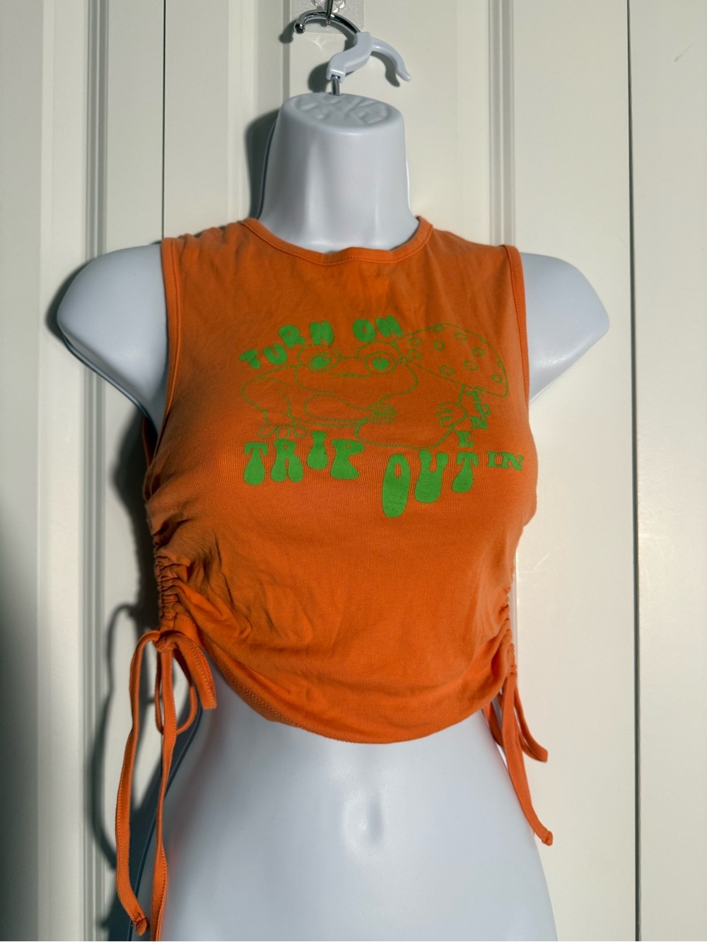 Urban Outfitters Orange Graphic Ruched Crop Tank